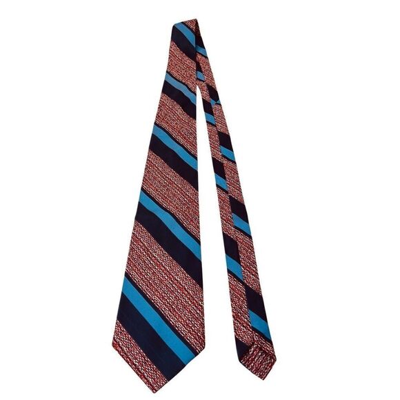 Vintage DACRON Polyester Red Blue Stripe 53" x 3.79" Necktie Tie - Picture 7 of 8